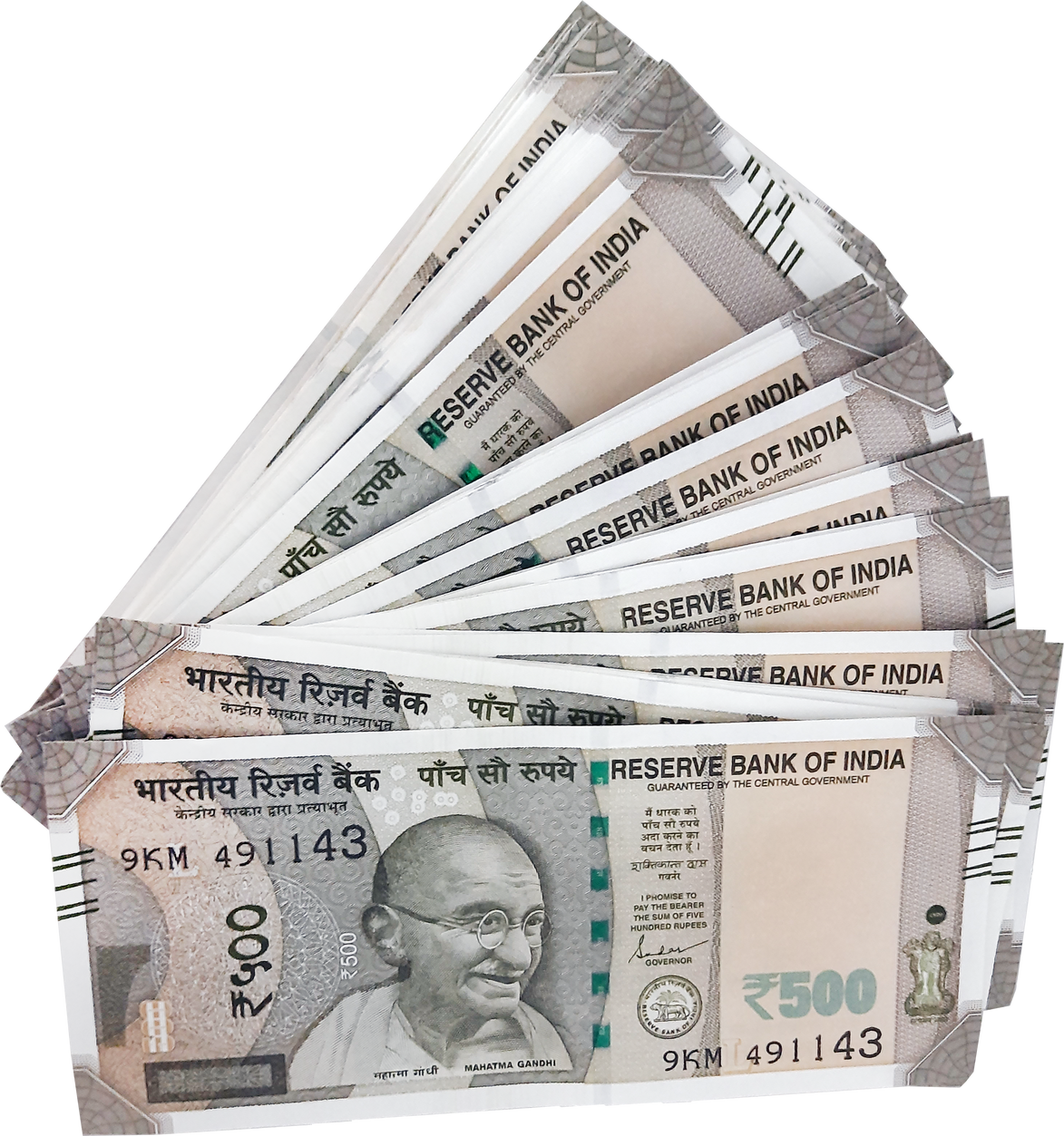 Pile of Five Hundred Indian Rupees Cutout